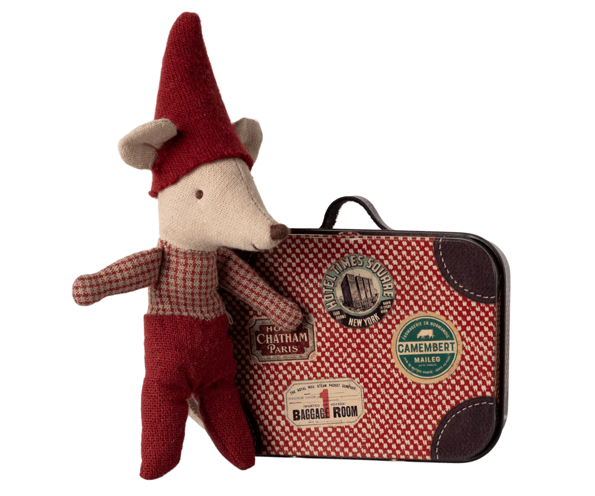 Christmas mouse, baby in suitcase